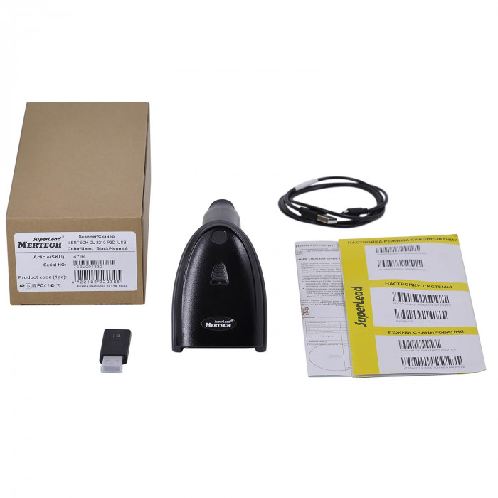 MERTECH CL-2210 BLE Dongle USB Black Wireless Barcode Scanner with Cradle Stand